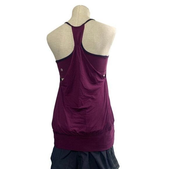 Lululemon No Limits Yoga Tank & Shelf Bra Plum/Hyper Stripe Plum Size 4/XXS - Picture 8 of 8